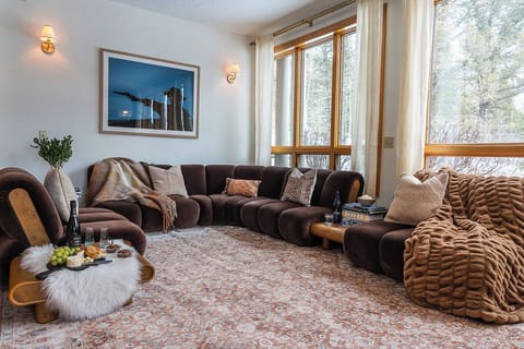 Living Room with Fireplace and Jackson Hole Mountain Resort Views