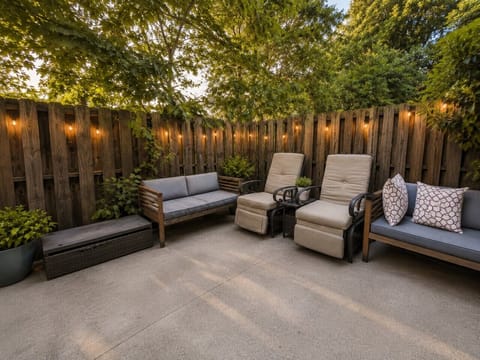 Spacious patio with plenty of room for all 10 guests to gather, dine, relax, and enjoy quality time together.