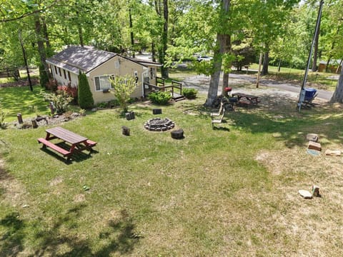 Backyard | Fire Pit Seating | Cabin Exterior & Lawn Area