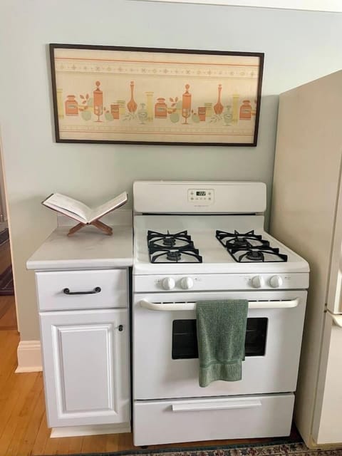 Gas stove and oven included in the fully equipped kitchen.