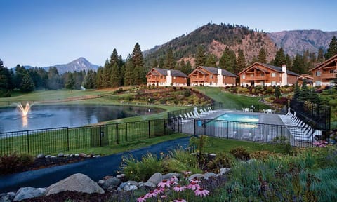 View of lower pool, pond, and Wedge Mountain