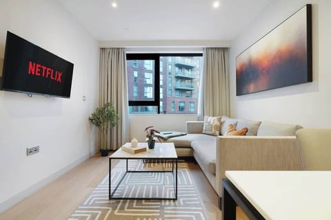 An open-plan living room, dining area and kitchen, benefit from a SMART TV with Netflix and plenty of space to sit down and relax. 