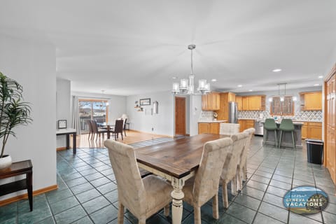 two seating/dining areas for meals, games, and conversations