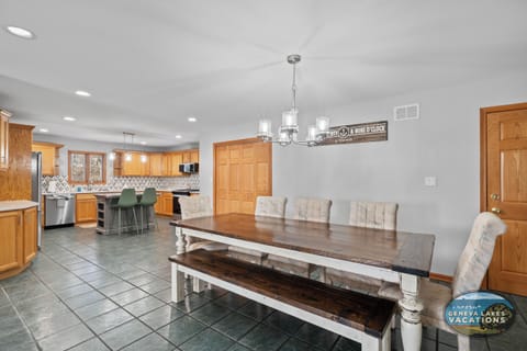 Large dining table with seating for 8