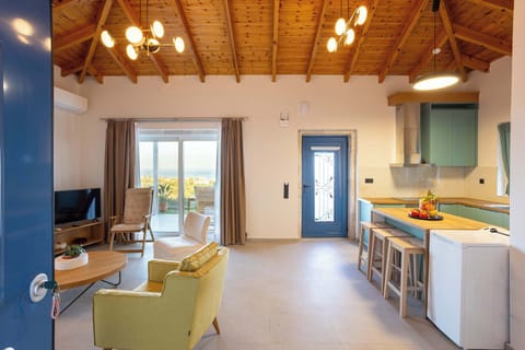 Open-plan layout connecting living and kitchen