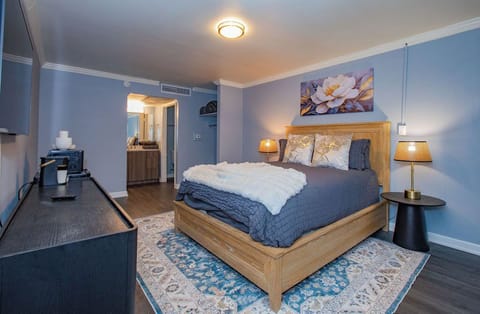 Plush Queen Bed in a large studio
