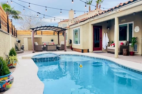 Private pool and jacuzzi for relaxing day or night.