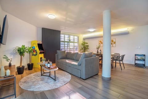 Modern living room designed for comfort and entertainment.