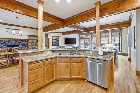 Kitchen View to the Great Room and Dining Area