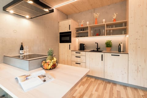 Deluxe Studio | Private kitchen | Fridge, microwave, oven, stovetop