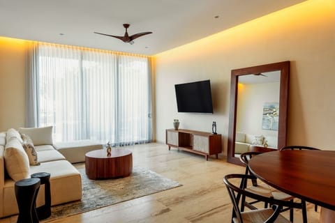 Unwind on the plush sofa for relaxed movie nights.