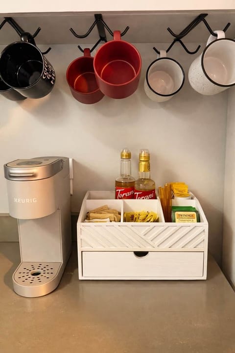 The dedicated coffee/tea station will help make mornings simple and cozy.