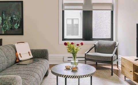 Spacious living room with sofa and coffee table