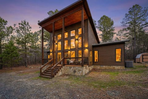 Evening glow of front of cabin