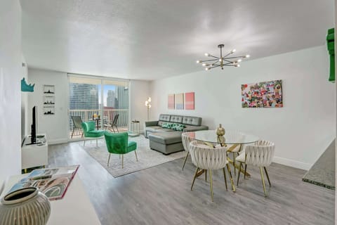 Bright living area with comfortable seating and bay views