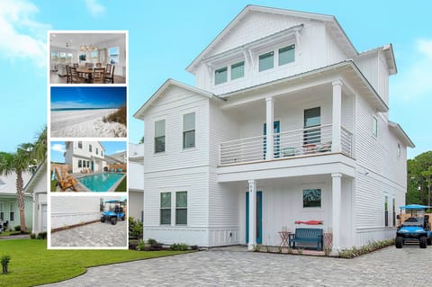 Bliss is a brand new 2022 beach home with designer costal chic decor.