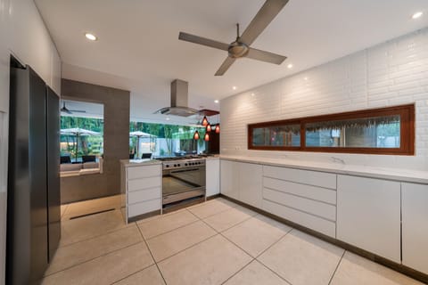 Fridge, microwave, highchair, cookware/dishes/utensils