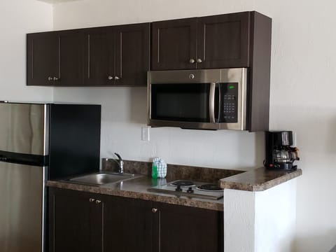 Fridge, microwave, coffee/tea maker