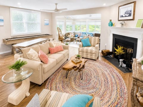 Coastal-inspired living room seating to gather with friends and family.