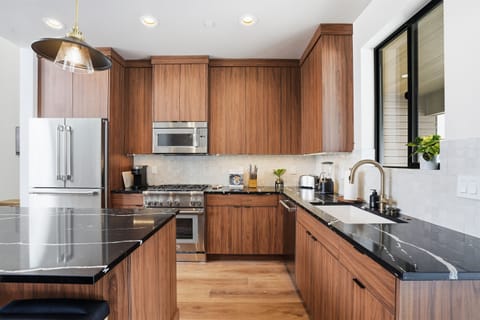 Modern wood, marble accents