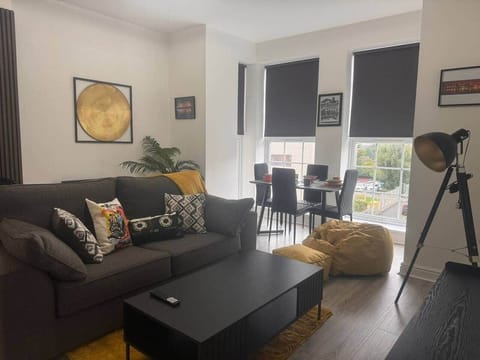 Modern and Stylish, newly renovated living space with comfortable seating, smart TV and kitchen