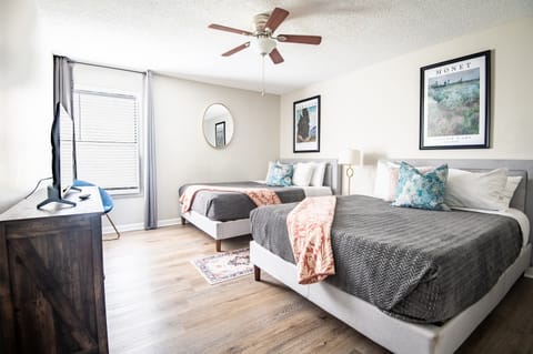 The guest room has two cozy queen beds, a smart TV to stream all your favorites and has been intentionally designed for rest and relaxation.