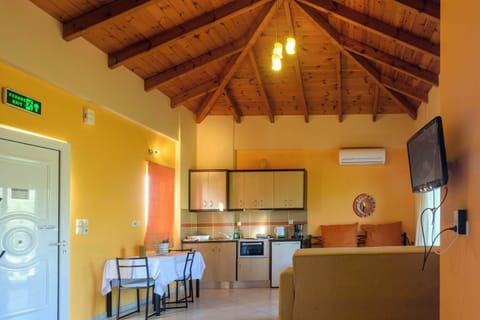 Open-Plan Living Area with Wooden Ceiling and Dining Space