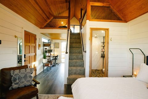 The bathroom is attached to the bedroom