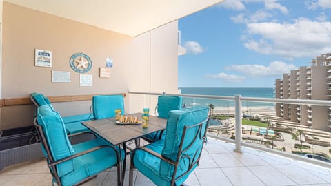Dining table on balcony.