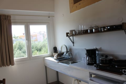 Standard Studio, Balcony, Sea View | Private kitchen | Fridge, stovetop, highchair, cookware/dishes/utensils