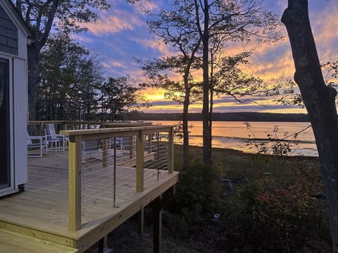 Waterfront deck with beautiful sunset views over the Sheepscot River