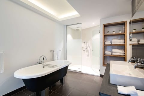 Eco-friendly toiletries, hair dryer, towels