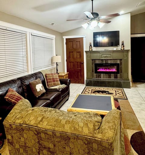 Enjoy a movie in front of the cozy fireplace 
