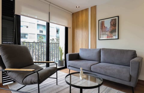 Stylish living area with comfortable sofa