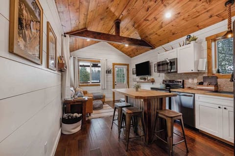 Kitchen and living room area is spacious for it being a tiny house.