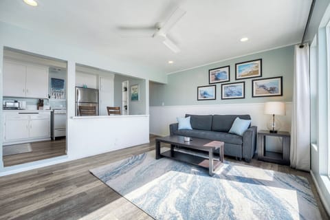 Open living area connecting to kitchen & sofa bed for extra sleeping space