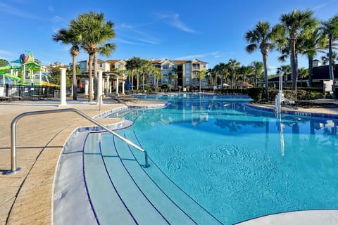 Resort pool with gradual entry and lounge seating