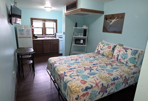 Room 111 is a studio that sleeps 2 and has a full kitchen