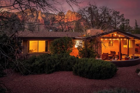 Warm Sedona retreat glowing at sunset