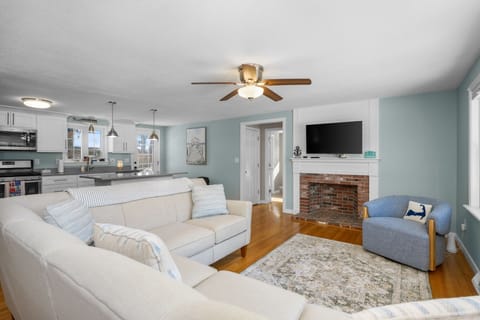 Living room flows into kitchen