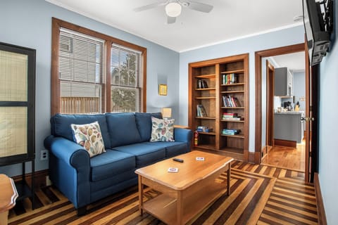 Downstairs tv room with pullout couch