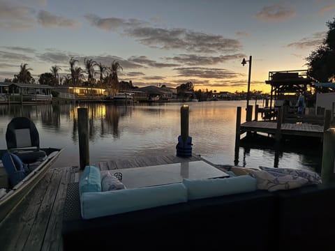 Sunsets from the dock make everything better.  Dolphins and Manatees visit.