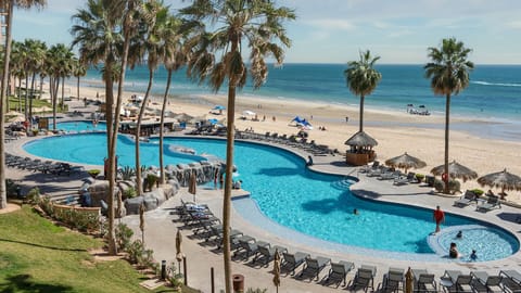 Tech swimming pools laid out below your balcony.