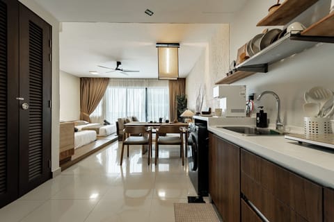 Apartment, Pool View | Private kitchen | Fridge, microwave, toaster, rice cooker