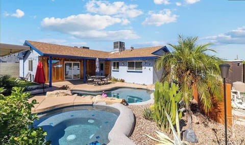Private backyard with heated pool & spa