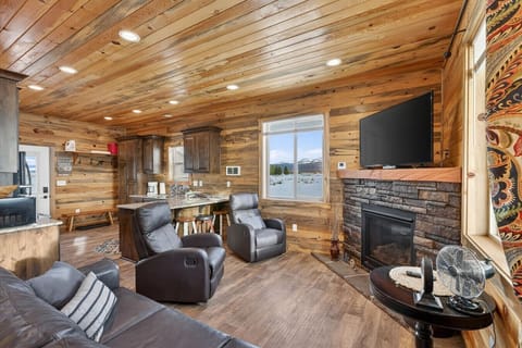 Living Room: Queen Sofa Bed + Gas Fire Place