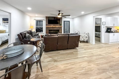 Master to the left and bunkroom to the right of living area