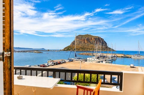 Private balcony with panoramic Monemvasia harbor views
