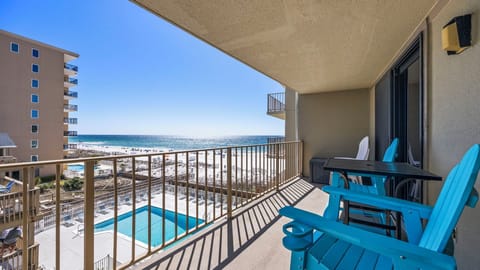 Gulf Village 315 - West-Facing Balcony with Dining Table & Chairs, Overlooking Pool and Beach Views