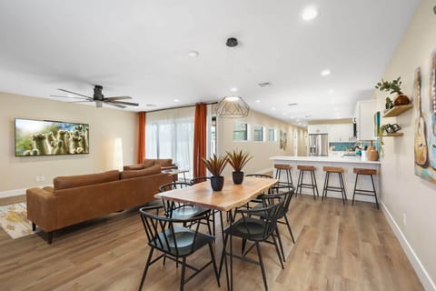 The ultimate entertaining space showing the smooth flow from dining to kitchen and lounge.